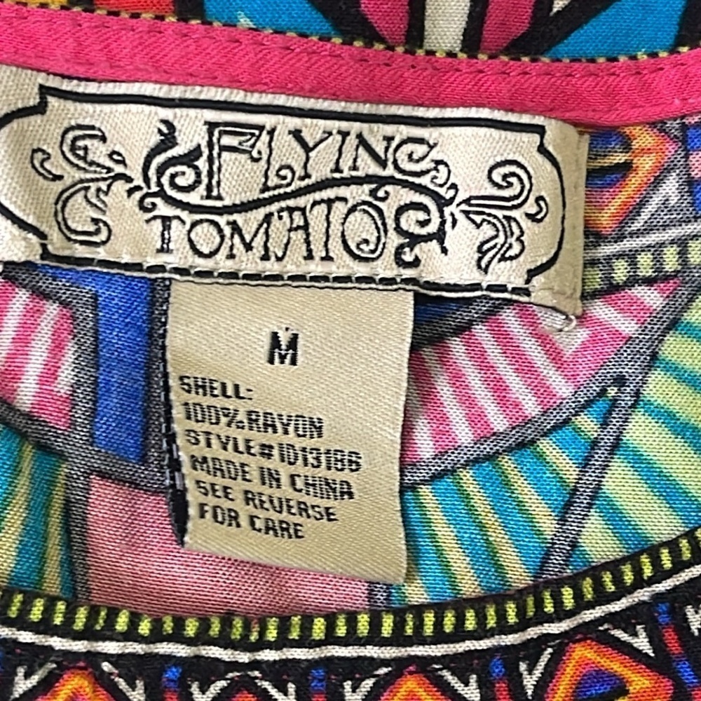 Flying Tomato Women's Aztec Print Cold Shoulder Tunic Top Mini Dress Sz M - Picture 11 of 12